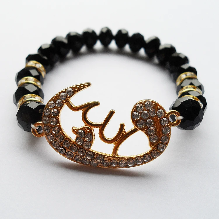 Самодельные черные кристаллы стрейч искусственная молитва для женщин|bracelet