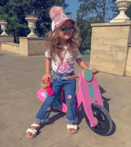 US 2-7Y Kids Baby Girls Flower Elastic Waist Bule Denim Jeans Tassels Long Pants | Детская одежда и обувь