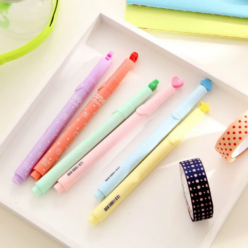 

Cute Candy Color Kawaii Highlighters Inks Stamp Marker Pen Creative Pens School Supplies Office Stationery