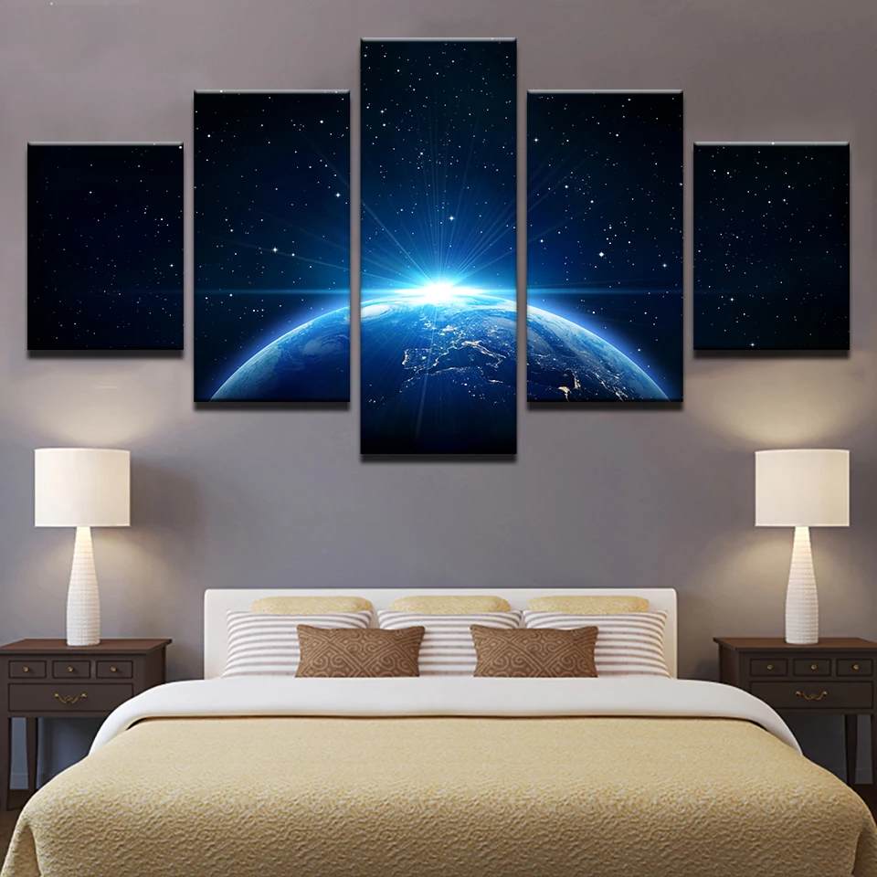 Печать на холсте Картины Wall Art Home Decor 5 шт. Вселенная земля плакат &quotПланета&quot