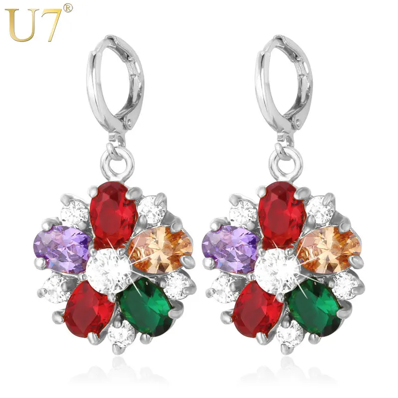 

U7 Cubic Zirconia Flower Earings Fashion Jewelry For Women Trendy Colorful Drop Earrings E680