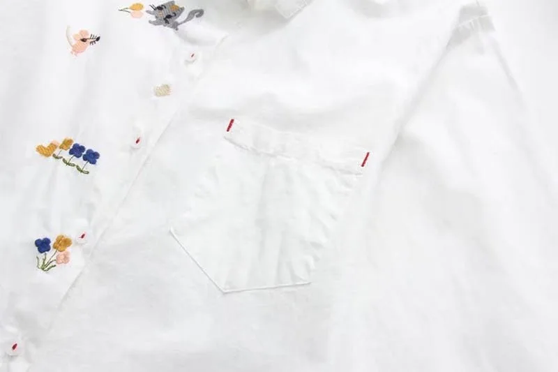 VOGUEIN Новая женская Милая рубашка с длинными рукавами и вышивкой в виде кошки