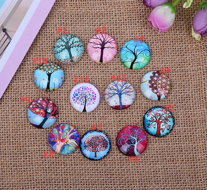 24pcs/lot New Beautiful Life Tree 12mm/14mm/16mm Round photo glass cabochon demo flat back Making Findings DIY Accessories