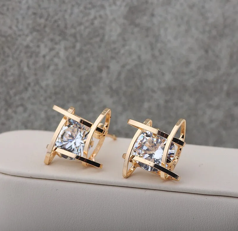Золотой цвет Горячая мода Brincos Oorbellen медь Bijoux квадратный геометрический крест кубический цирконий кристалл серьги гвоздики для женщин ювелирные изделия - Окраска металла: Золотой цвет