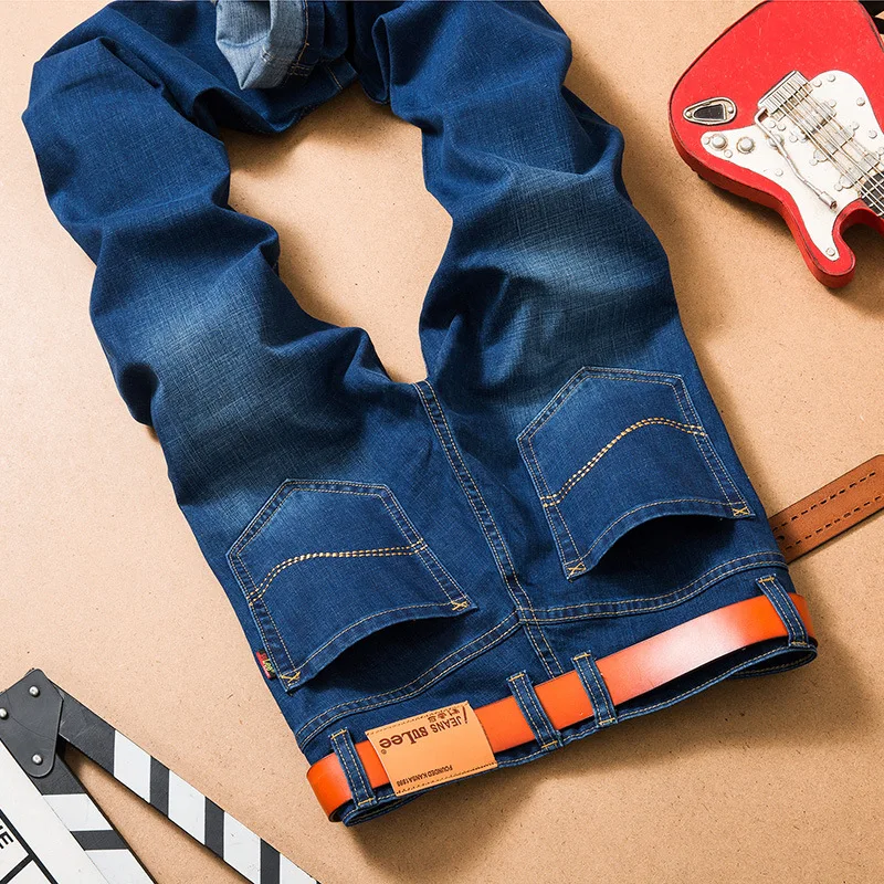 Новинка 2019 модные мужские байкерские джинсы синяя джинсовая мужская одежда