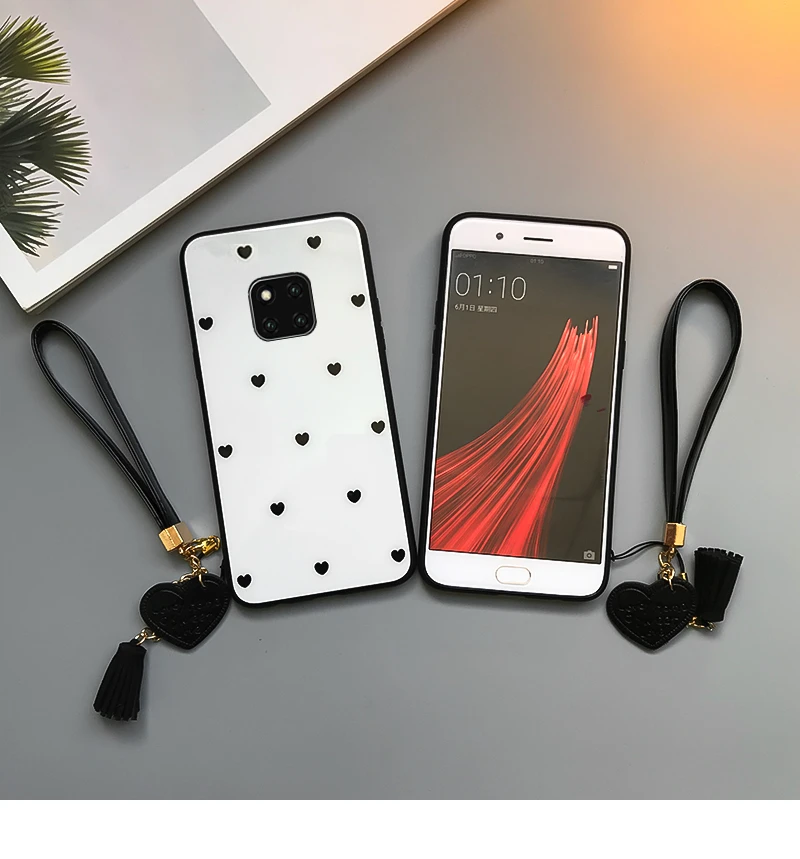 BONVAN чехол из закаленного стекла для huawei mate 20 Pro mate 20 Love Heart Твердый чехол для huawei mate 20 lite Tassel lanyard чехол для телефона