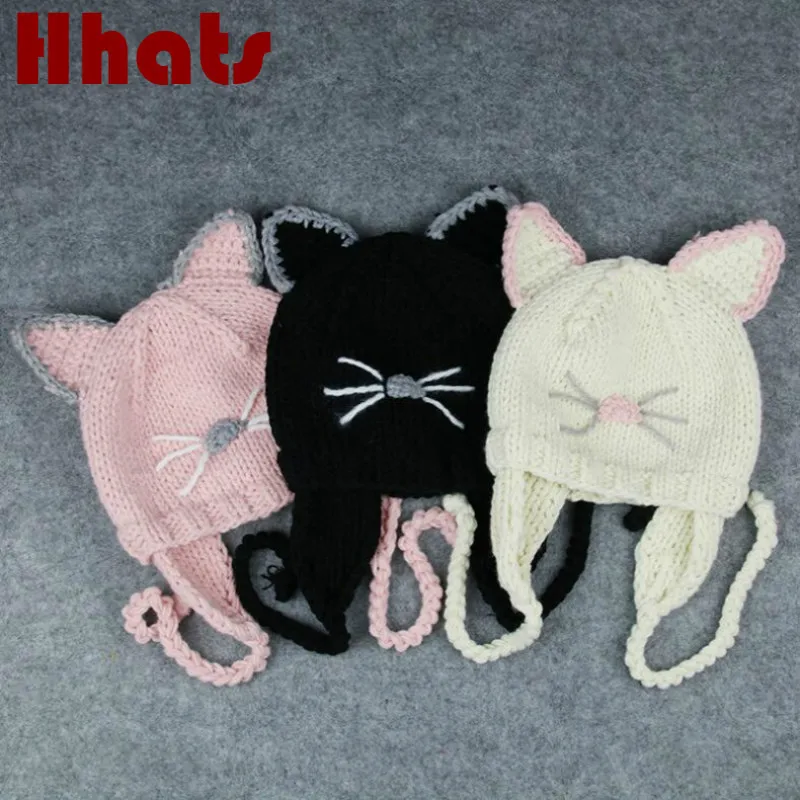 Детская шапка бомбер с мультяшным котом Повседневная ушанка детская зимняя