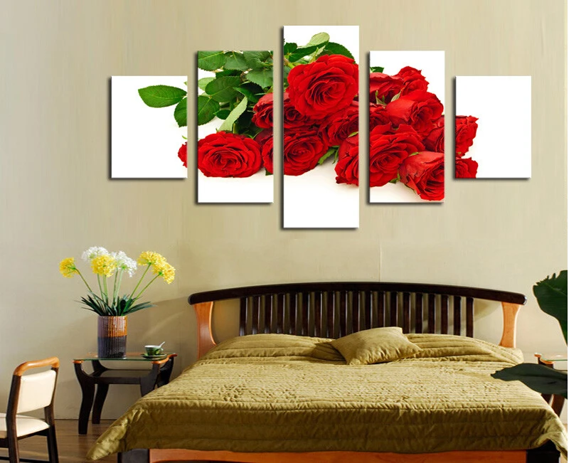 5 Панель благородный с узором из красных роз картина маслом на холсте Цветы Wall Art