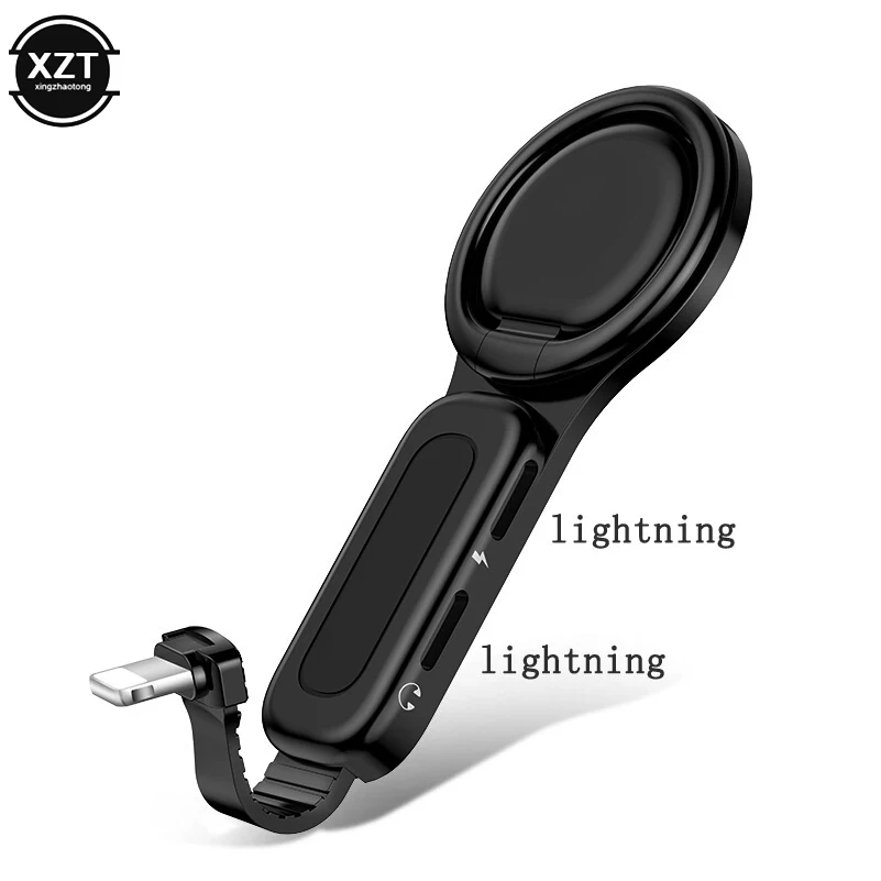 Dual lightning Для lightning/3,5 мм аудио наушников адаптер сплиттер кольцо держатель для iPhone XS X XR 8 7 Plus адаптер зарядки конвертер OTG - Цвет: Dual lightning
