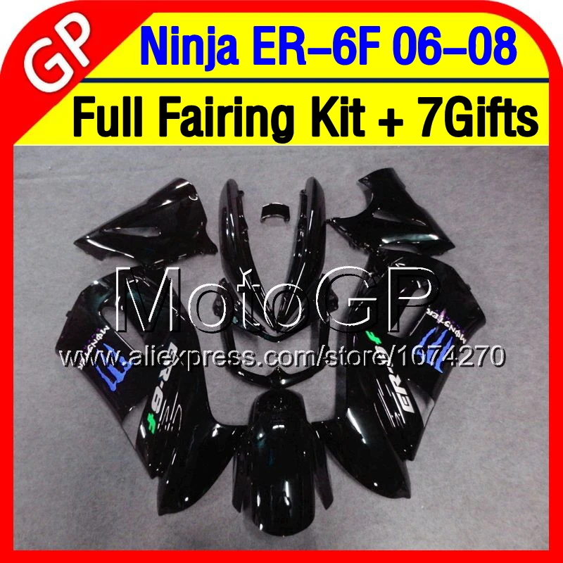 7 подарки + Для KAWASAKI NINJA 650R Черный синий 650 ER 6F 06 08 ER650 T515 ER6F 07 черный Глянец 2006 2007 2008