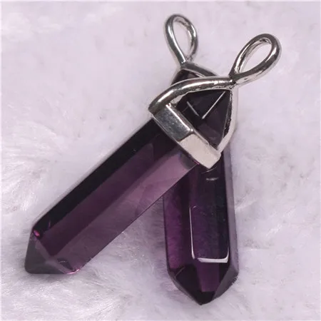 24 шт./лот Healing Point Подвески чакры гексагональные кристаллы кварца пуля форма камень DIY маятник бусины для изготовления ювелирных изделий бесплатно - Окраска металла: Purple Glass