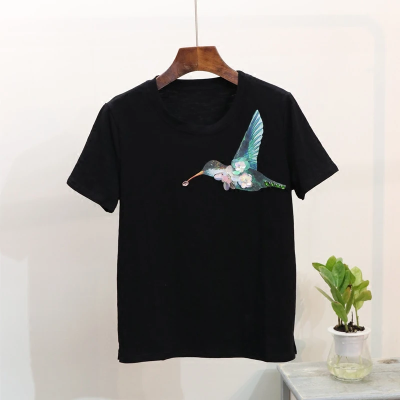 Женская футболка с блестками и 3D принтом хлопковые футболки для весны лета