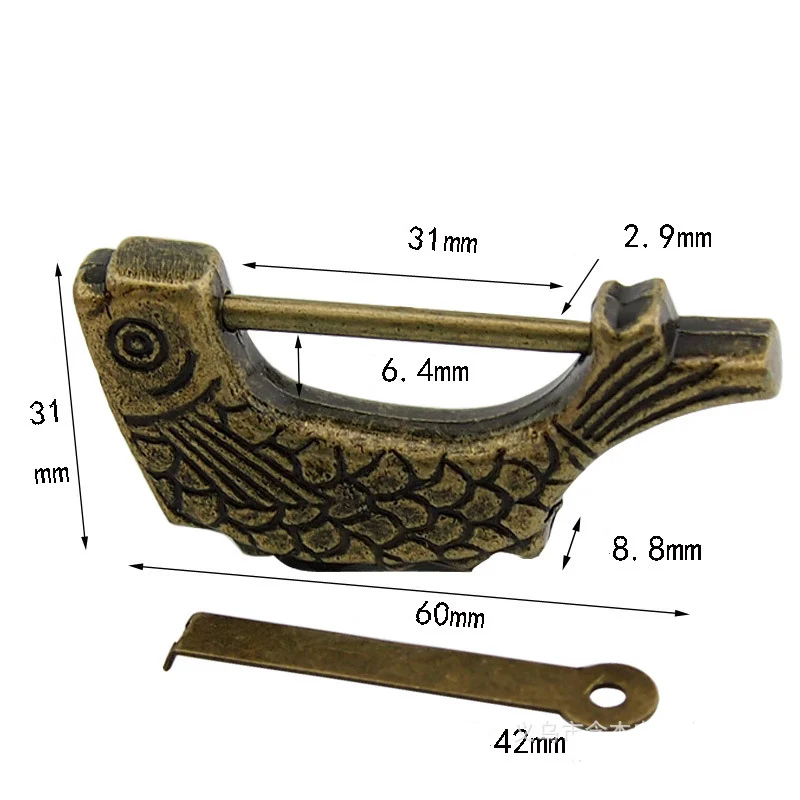 1 шт Античные деревянные коробки замка резьба рыбы Чемодан замки цинковый