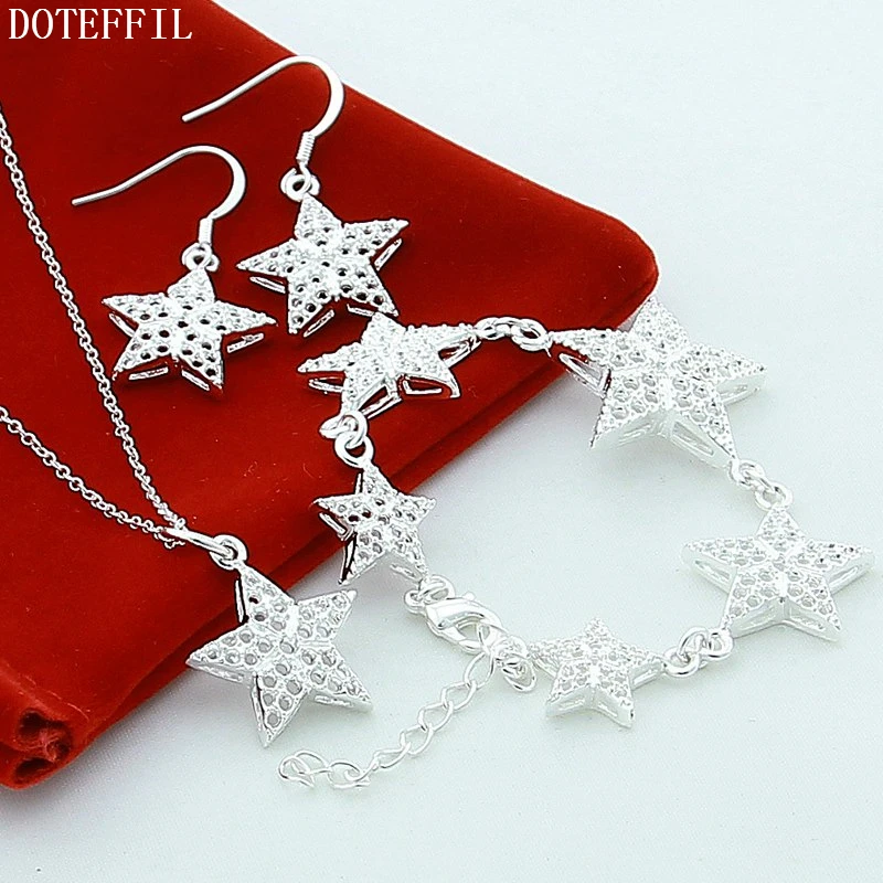 

DOTEFFIL 925 Sterling Silver 18 inch Chain Star Necklace Bracelet Earring Set For Women Wedding Engagement Party Jewelry
