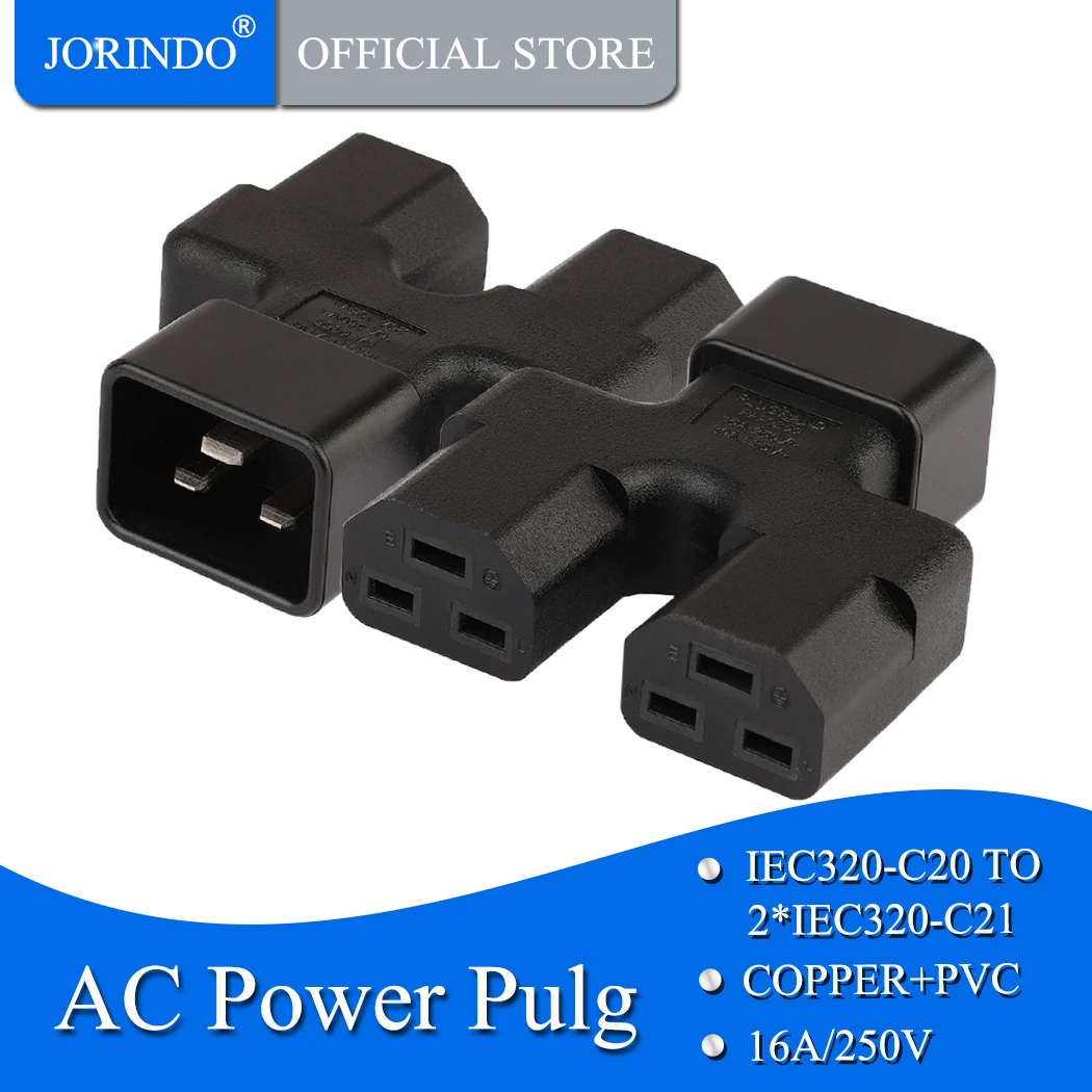 Адаптер питания jorinдо C20, IEC 320 C20 папа-двойной 2 * C21 мама, 16 А 250 В UPS PDU адаптер питания, C20-C21 адаптер питания
