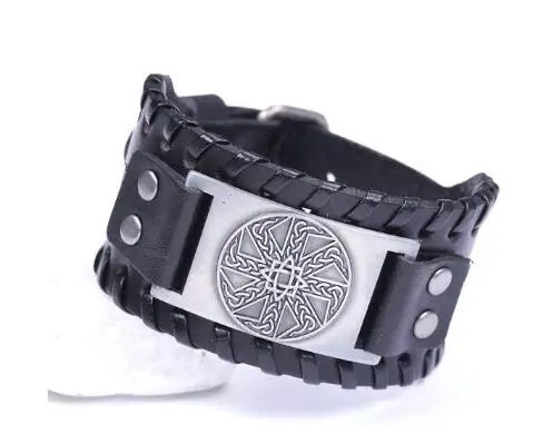 Славянские коричневые кожаные браслеты для мужчин амулет со звездой и анисом