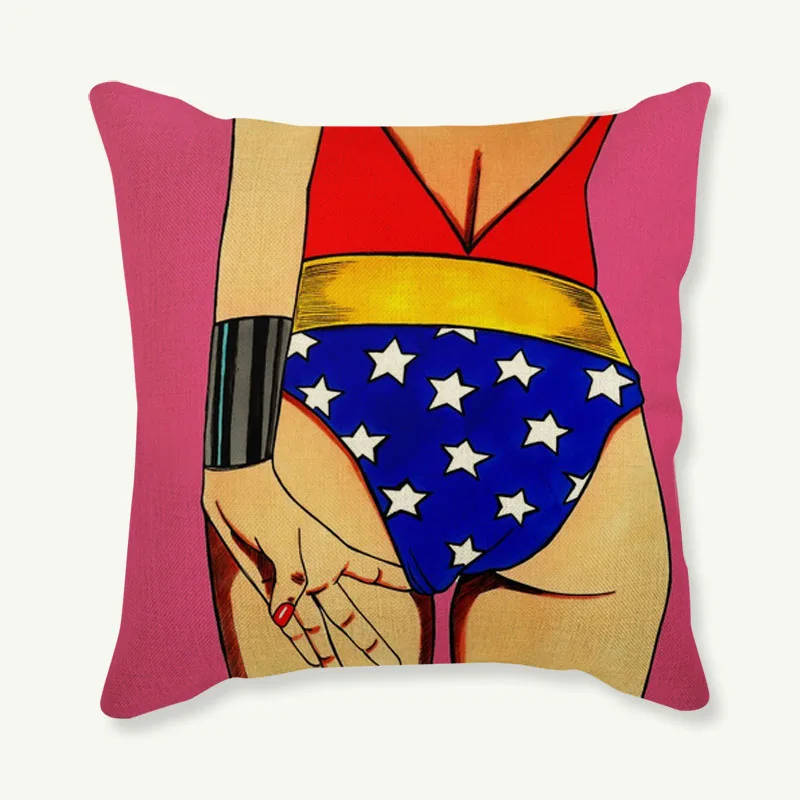 Цветной постер иллюстрация комикс наволочка поп-чехол Эротичная девушка ягодицы