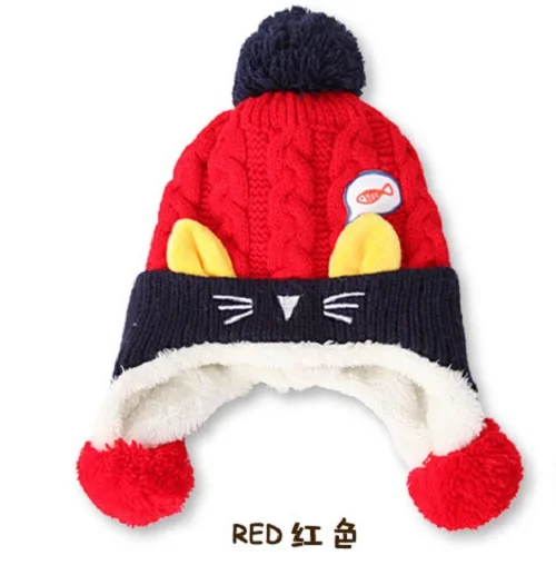 Winter Baby Hats Ball Hat Thick Warm Knitted Boy Girl Cap Protect The Ears Beanies Cartoon Ear Toddler H030S | Детская одежда и