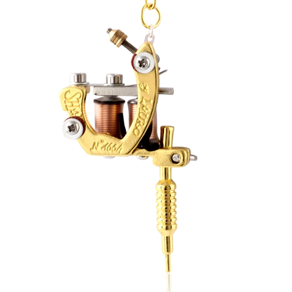 gold key chain SWANJO 1 шт. мини-тату-машина подвеска серебряная удача семь ожерелье с кулоном в форме машины Татуировка Машина подвеска брелок ожерелье в стиле панк - Окраска металла: gold key chain