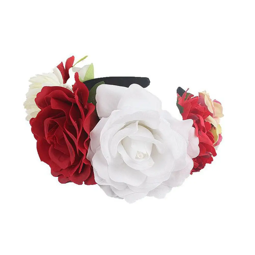 New Women's Hawaiian Rose Flower Crown Garland For Party Day Of The Dead Headband Costume Rose Garland