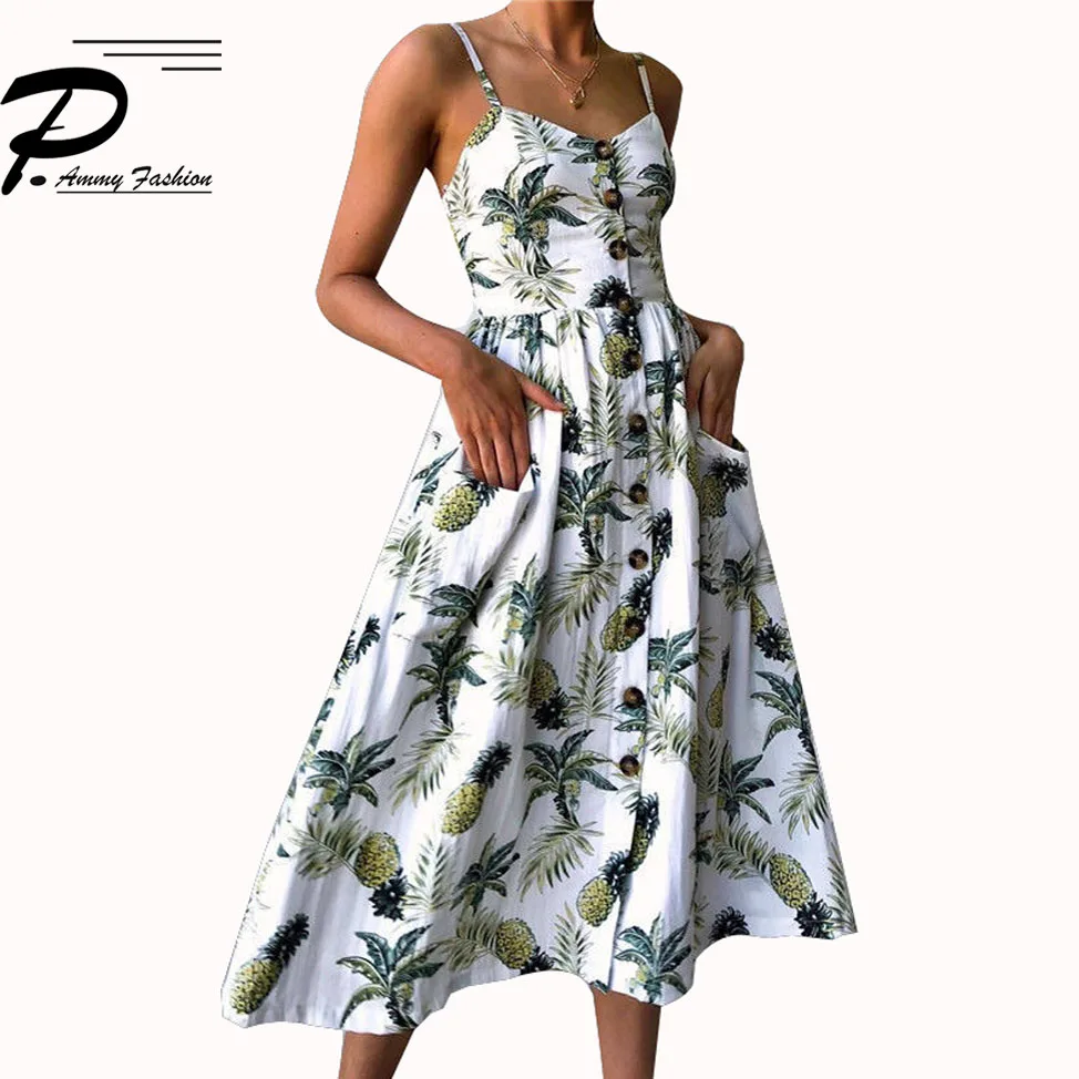 2018 Summer Style Women Boho Strapless Sexy V-neck Sleeveless Dress Casual Cotton Empire Print A-Line |