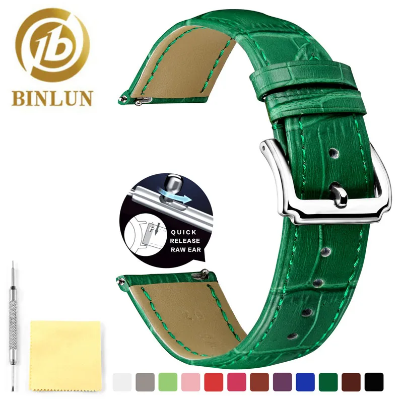 BL00014B-LG BINLUN Ремешки для наручных часов из натуральной кожи Ремешки для наручных часов 12 мм 14 мм 16 мм 18 мм 20 мм 22 мм 23 мм аксессуары для наручных часов для женских часов - Цвет ремешка: BL00014B-LG