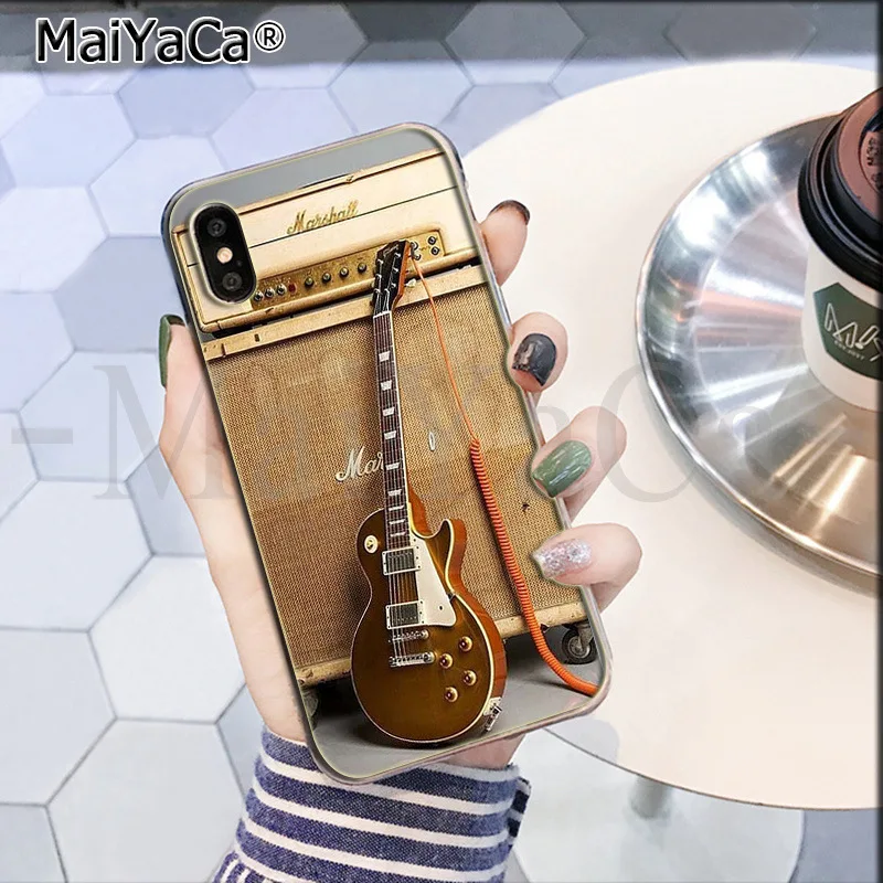 MaiYaCa любовь гитара gibson музыка DIY Окрашенные красивые аксессуары для телефонов Чехол для iPhone 8 7 6 6S Plus X XS max 10 5 5S SE XR