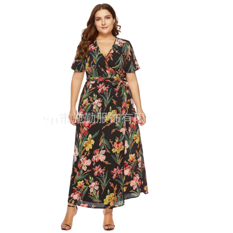 

Plus Size 6XL 2019 Women Summer Casual Elegant Dress Bohemian Print Sexy Fashion Party Maxi Beach Dresses