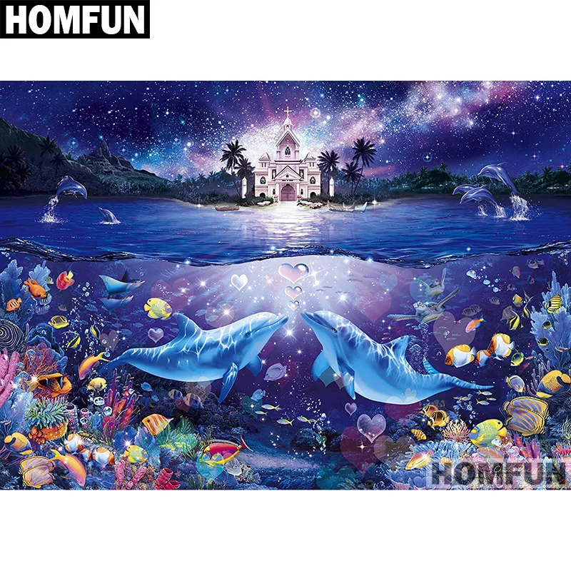 Набор для алмазной вышивки HOMFUN A01167 алмазная вышивка Замок Дельфина полная