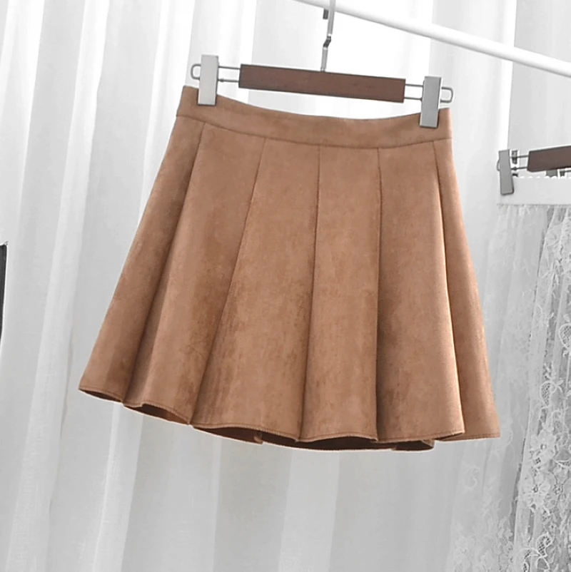 MUMUZI preppy style pleated skirt Fashion streetwear short suede 2021 New spring mini skirts womens saias | Женская одежда
