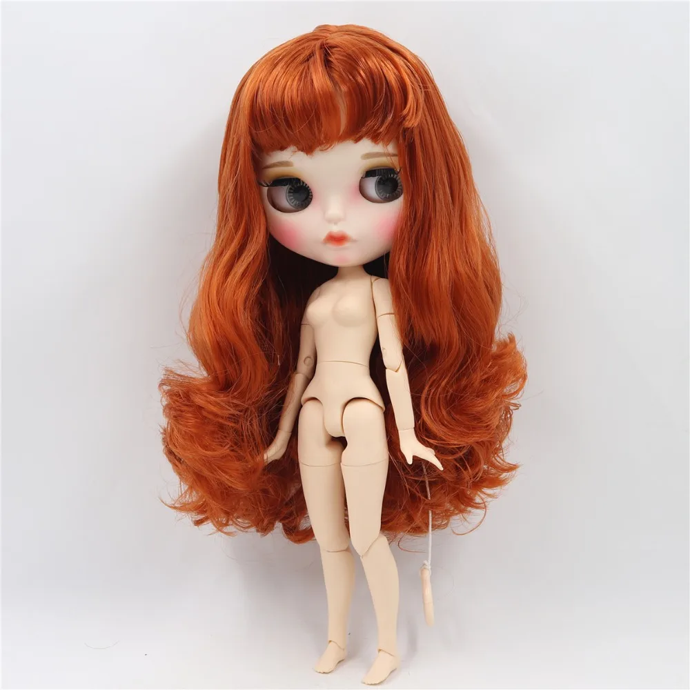 

ICY DBS Blyth Doll 1/6 bjd white skin joint body red brown hair matte face Carved lips with eyebrow custom face 30cm nude doll