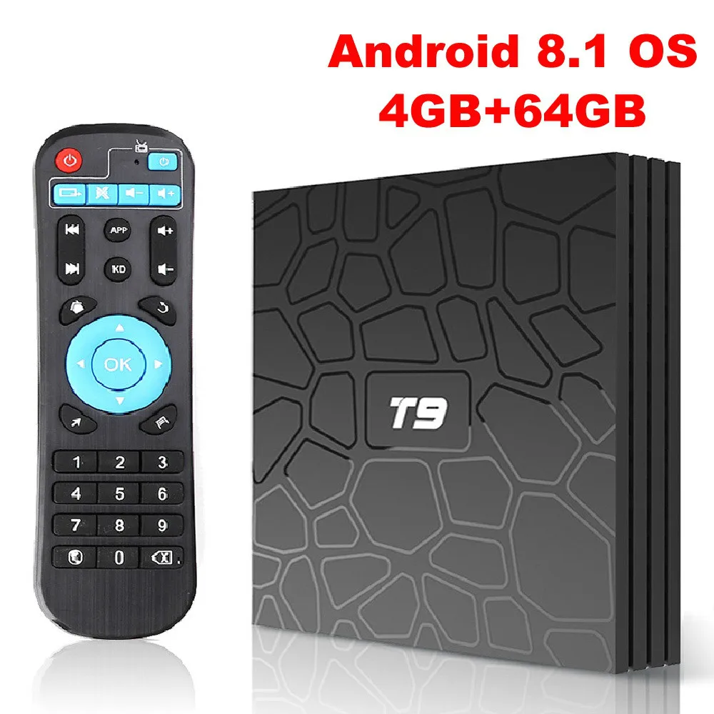 OLOEY T9 Android ТВ коробка 8 1 4 Гб оперативной памяти 32 встроенной 64 ГБ Смарт с двумя