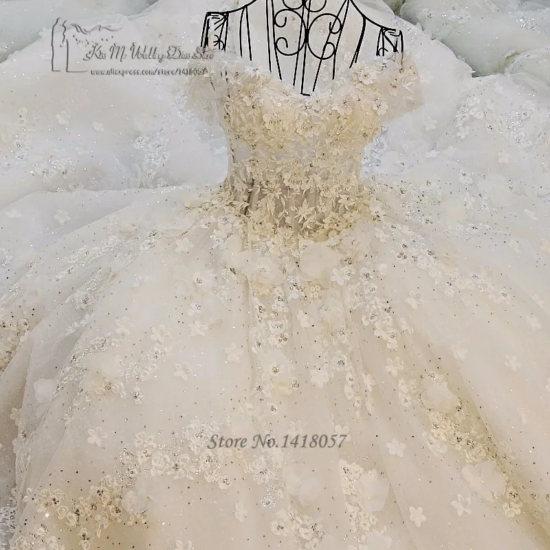 Vestido de Noiva Princesa Luxo светильник, синие винтажные свадебные платья, кружевные цветы, кристаллы, свадебное платье, блестящие свадебные платья