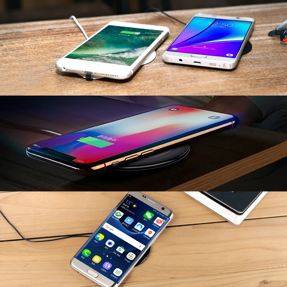 PORTEFEUILLE for iphone 8 plus X XS XR MAX qi wireless charger portable For samsungs6 s7 thin Small circle chargeur induction | Мобильные