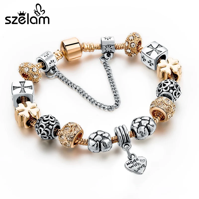 

Szelam European Heart Charm Bracelets & Bangles 925 Silver Bracelets For Women DIY Beads Jewellery Original Pulsera SBR160155