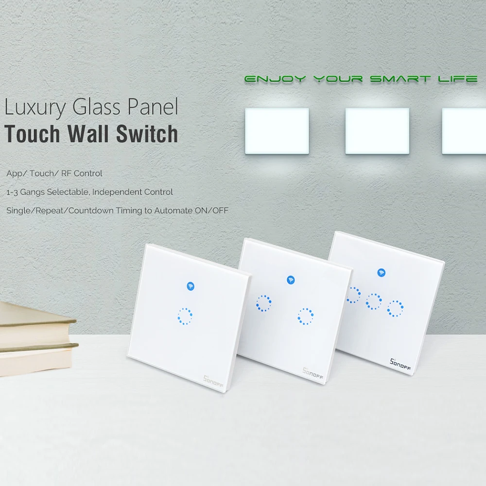 Sonoff T1 ЕС Smart Wi-Fi стены сенсорный выключатель света 1 Gang 2 Touch/Wifi/RF 433/APP удаленного