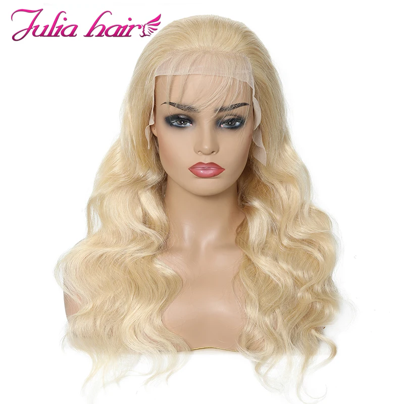 Ali Julia 13 × 4 13 × 6#613 блонд прозрачные парики на кружеве бразильские волнистые человеческие волосы парик 150% плотность с детскими волосами Remy