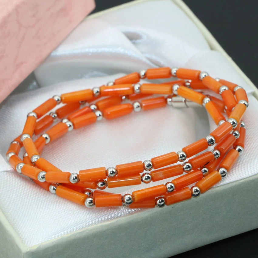 Factory Outlet 4 ряда естественных Orange Coral трубки бисер 3*7 мм элегантные длинные цепочки