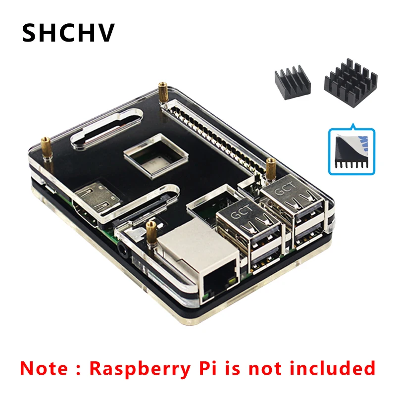 Raspberry Pi 3 B Plus акриловый чехол черный прозрачный корпус корпуса с алюминиевой