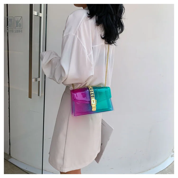 8 Colors Fashion Jelly Bag Casual Panelled Chain Shoulder Messenger Bags Summer Transparent Women Purse and Handbags Channel Bag