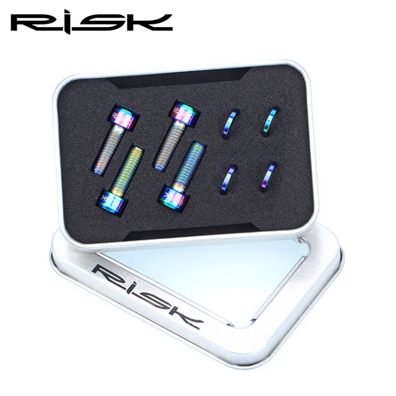 Rainbow RISK 4 шт. M6x18mm титановый сплав дисковый тормоз горного велосипеда крепежные болты винты с рифленой шайбой для MTB велосипеда SLX XT зажим - Цвет: Rainbow