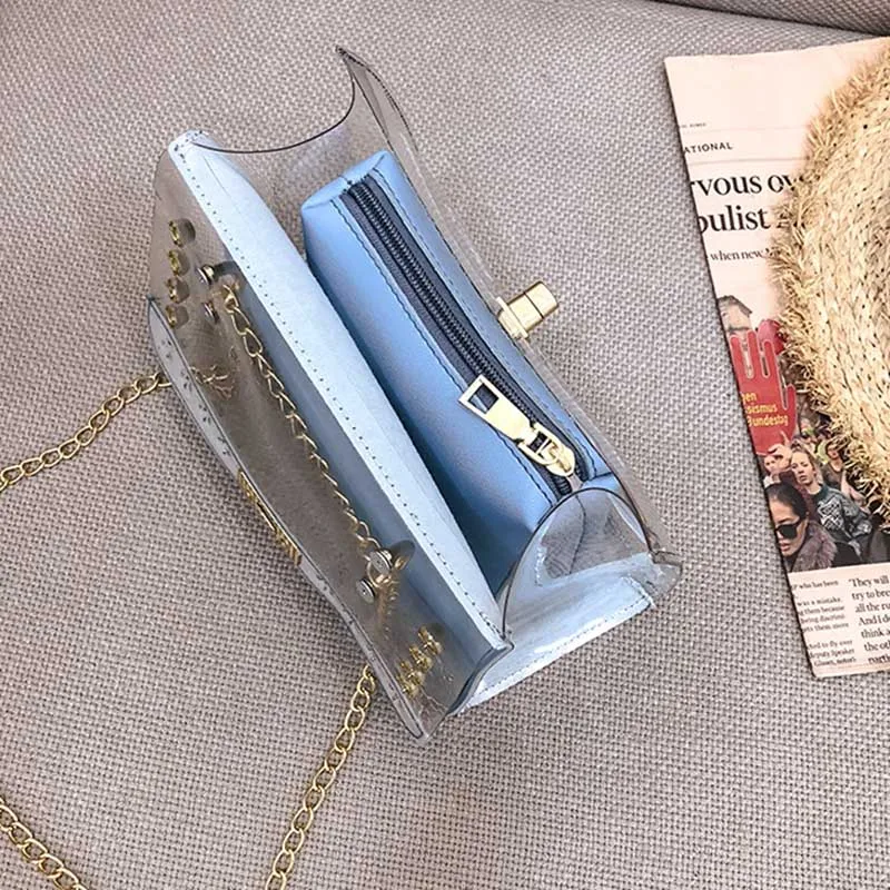 Модная женская сумка с надписью прозрачная мессенджер композитная Прозрачная