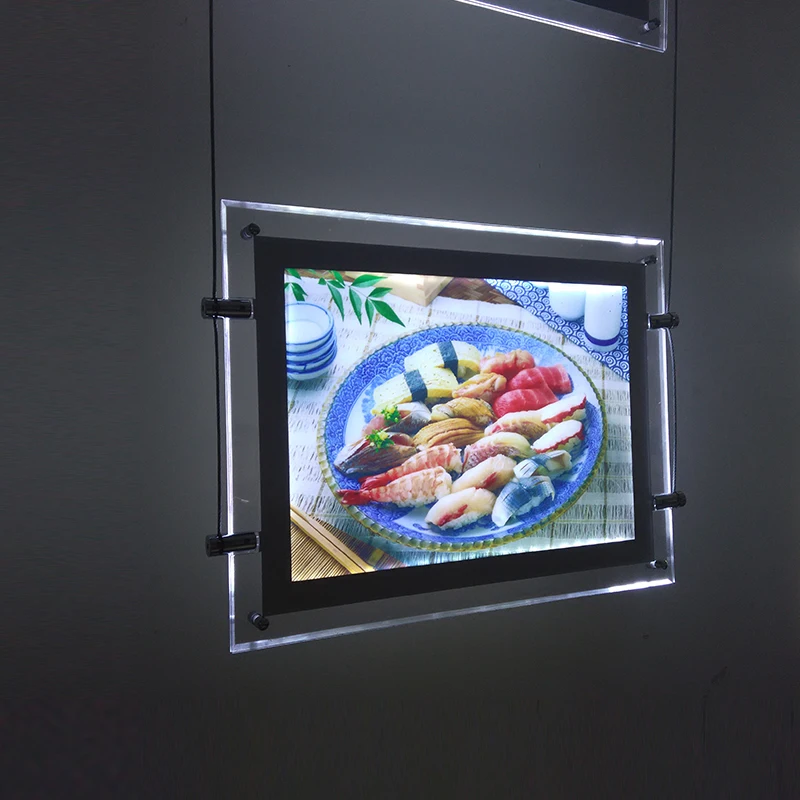 Restaurant Shop Acrylic Frame Cable Wires Hanging LED Window Display Panels Singl Sided A3 Light Boxes Signs | Лампы и освещение
