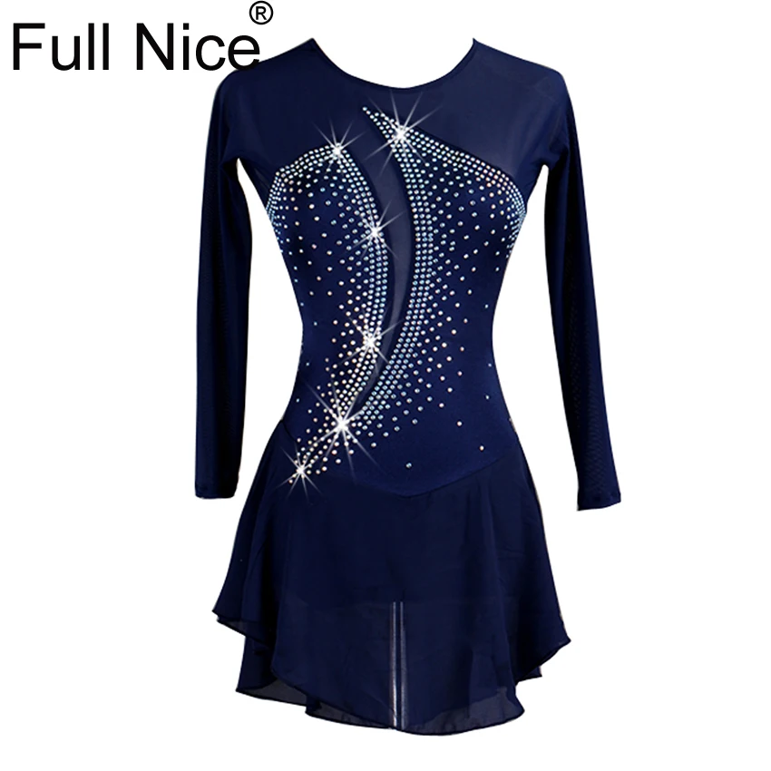 

New Figure Red Skating Dress Women Child Girl Ice Skating Dress Rhinestone Navy Sequin Performance Kids Practise Costume