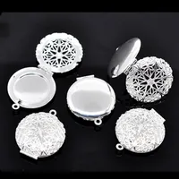 125Pcs Silver Plated Flower Photo Locket Frame Hollow Copper Pendants Jewelry Making Component Charms 32x27mm