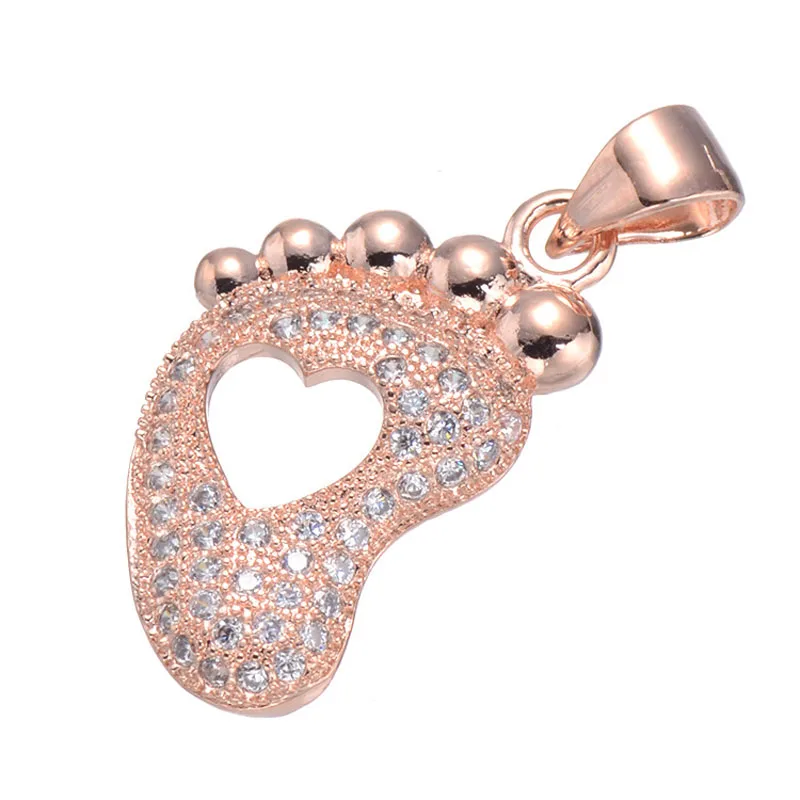 2016 Fashion Zircon Foot Shape Pendant Fit Bracelets Micro Pave CZ Gold Charm for Jewelry Making Rose Necklace | Украшения и