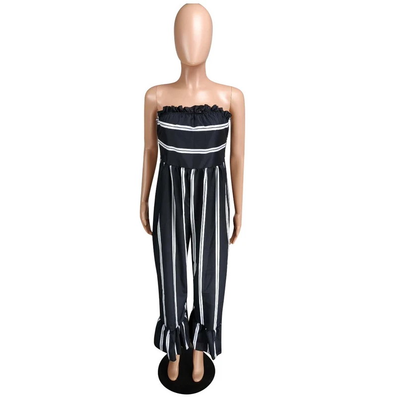 Женские комбинезоны с принтом в полоску летние оборками и открытой спиной брюки