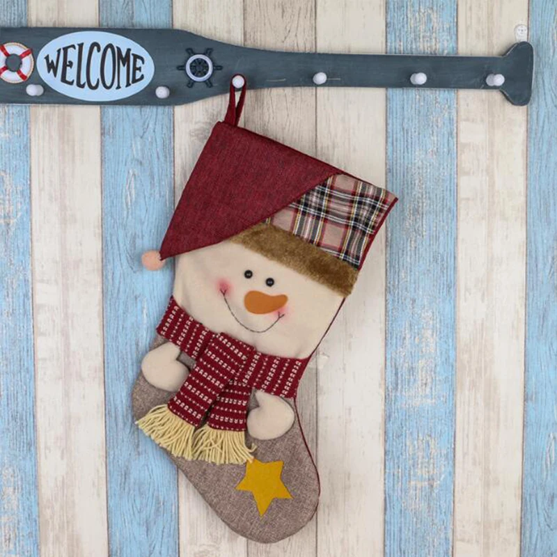 Подарок Санта Клауса декоративные носки большой мешок конфеты лося Снеговик
