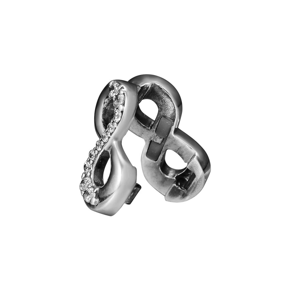 Genuine 925 Sterling Silver Clear CZ Sparkling Infinity Clip Charm Beads Fits Original Reflexions Bracelet DIY Jewelry Making | Украшения и