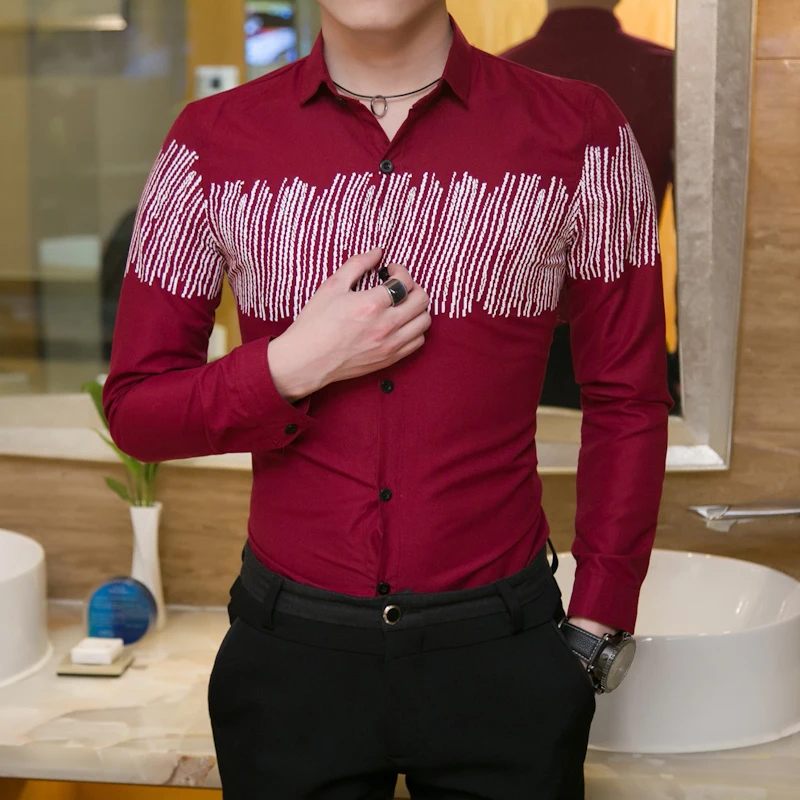 2019 Новая модная мужская рубашка с длинным рукавом Тонкая Корейская трендовая